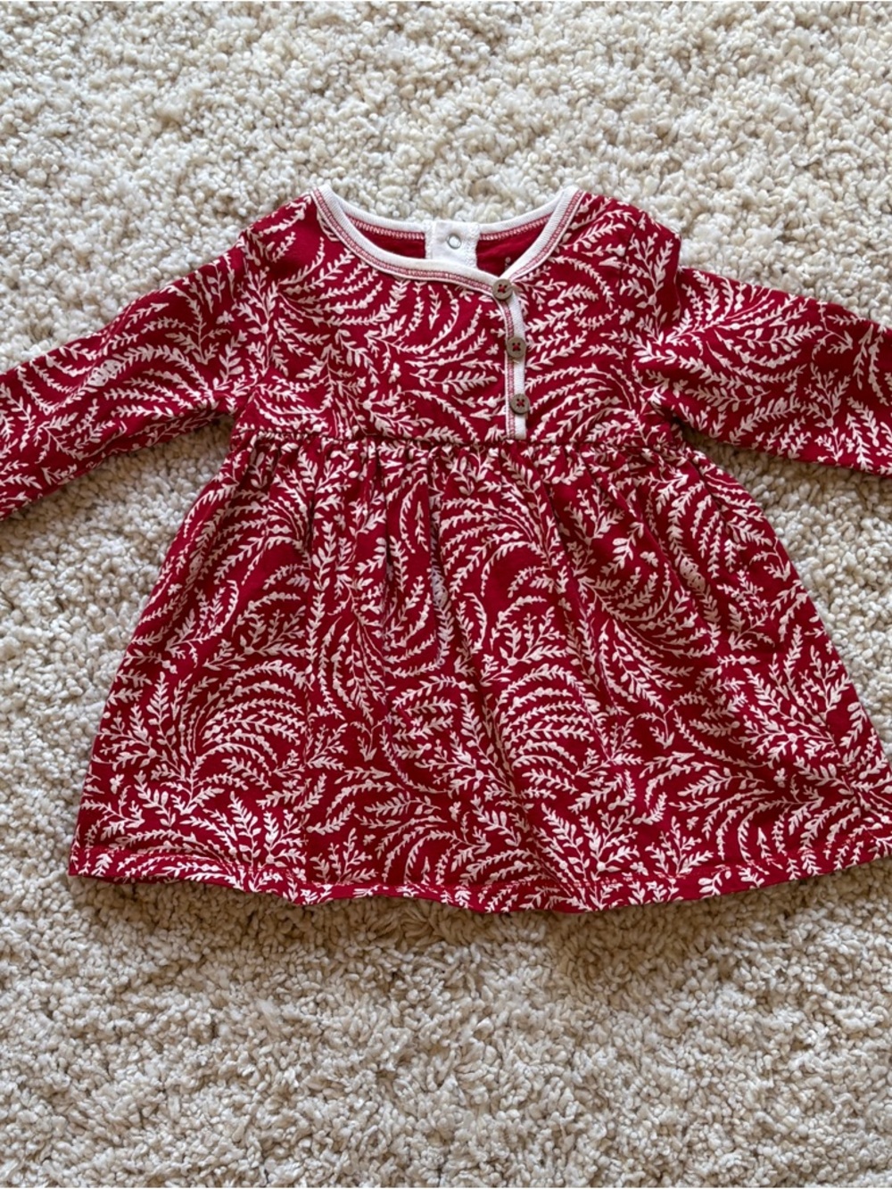 Burt’s Bees Baby Red & Cream Long Sleeve Dress 6-9 Months